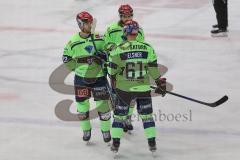 DEL - Eishockey - Saison 2020/21 - ERC Ingolstadt - Nürnberg Ice Tigers - David Elsner (#61 ERCI) - Mathew Bodie (#22 ERCI) - Mirko Höfflin (#10 ERCI) - Foto: Jürgen Meyer