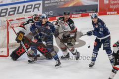 DEL - ERC Ingolstadt - Kölner Haie - Louis-Marc Aubry (11 - ERC) Torwart Justin Pogge (Nr.49 - Kölner Haie) Jerome Flaake (90 - ERC) Patrick Sieloff (Nr.63 - Kölner Haie)