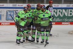 DEL - Eishockey - Saison 2020/21 - ERC Ingolstadt - Nürnberg Ice Tigers  - Der 2:0 Treffer durch Mirko Höfflin (#10 ERCI) -jubel - Justin Feser (#71 ERCI) - Foto: Jürgen Meyer