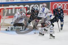 Penny DEL - Eishockey - Saison 2021/22 - ERC Ingolstadt - Schwenninger Wild Wings - Joacim Eriksson Torwart (#60 Schwenningen) - David Warsofsky (#55 ERCI) - Niclas Burgström (#3 Schwenningen) - Jerome Flaake (#90 ERCI) -  Foto: Jürgen Meyer