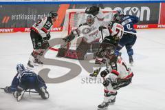 Penny DEL - Eishockey - Saison 2021/22 - ERC Ingolstadt - Kölner Haie - Mathew Bodie (#22 ERCI) - Justin Pogge Torwart (#49 Köln) - Frederik Storm (#9 ERCI) - Marcel Barinka (#71 Köln) -  Foto: Stefan Bösl