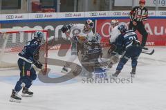 Penny DEL - Eishockey - Saison 2021/22 - ERC Ingolstadt - Red Bull München - Kevin Reich Torwart (#35 ERCI) - Filip Varejcka (#91 München) - Justin Feser (#71 ERCI) -  Foto: Jürgen Meyer
