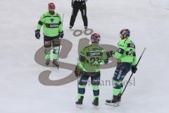 DEL - Eishockey - Saison 2020/21 - ERC Ingolstadt - Nürnberg Ice Tigers - Der 6:0 Treffer durch Brandon Defazio (#24 ERCI) - #jubel - Wayne Simpson (#21 ERCI) - Morgan Ellis (#4 ERCI) -  - Foto: Jürgen Meyer