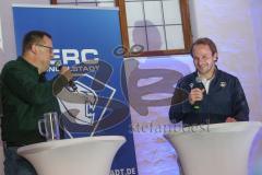 ERC Ingolstadt — Fantreffen -  Saison 2022/2023 - Marko Friedrich rechts - Johannes Langer links Stadionsprecher.  Foto: Markus Banai