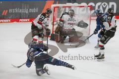 Penny DEL - Eishockey - Saison 2021/22 - ERC Ingolstadt - Kölner Haie - Mathew Bodie (#22 ERCI) - Justin Pogge Torwart (#49 Köln) - Frederik Storm (#9 ERCI) - Marcel Barinka (#71 Köln) -  Foto: Stefan Bösl