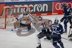 Penny DEL - Eishockey - Saison 2021/22 - ERC Ingolstadt - EHC Red Bull München -  Der 1:1 Ausgleichstreffer durch Chris Bourque (#77 ERCI) - Danny aus den Birken Torwart (#33 München) - Frederik Tiffels (#11 München) - jubel - Foto: Jürgen Meyer