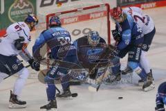 DEL - Eishockey - Saison 2020/21 - ERC Ingolstadt - EHC Red Bull München - Michael Garteig Torwart (#34 ERCI) - Mirko Höfflin (#10 ERCI) - Philip Gogulla (#87 München) - Tim Wohlgemuth (#33 ERCI) - Andrew Macwilliam (#2 München) - Foto: Jürgen Meyer