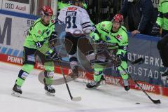 DEL - Eishockey - Saison 2020/21 - ERC Ingolstadt - Nürnberg Ice Tigers  - Daniel Pietta (#86 ERCI) - Wayne Simpson (#21 ERCI) - Foto: Jürgen Meyer