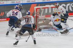 Penny DEL - Eishockey - Saison 2021/22 - ERC Ingolstadt - Red Bull München - Der 1:3 Anschlusstreffer durch Justin Feser (#71 ERCI) - jubel - Danny aus den Birken Torwart (#33 München) - Frederik Tiffels (#11 München) - Jonathon Blum (#24 München) - Andre