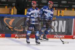 DEL - Eishockey - Saison 2020/21 - ERC Ingolstadt - EHC Red Bull München - Garret Pruden (#27 ERCI) - Frederik Storm (#9 ERCI) - Foto: Jürgen Meyer