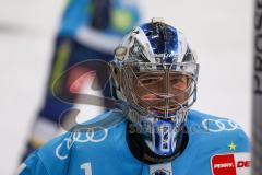Penny DEL - Eishockey - Saison 2021/22 - ERC Ingolstadt - EHC Red Bull München - Jonas Stettmer Torwart (#1 ERCI) beim warm machen -  Foto: Jürgen Meyer