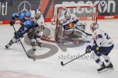 DEL; Playoffs; ERC Ingolstadt - EHC Redbull München; Torchance verpasst Abbandonato Peter (98 ERC) Torwart Wolf Simon (25 RBM) Hager Patrick (52 RBM) Pokka Ville (22 RBM)