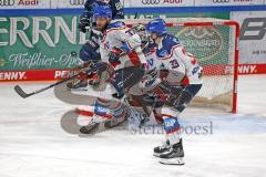 Penny DEL - Eishockey - Saison 2021/22 - ERC Ingolstadt - Adler Mannheim - Felix Brückmann Torwart (#90 Mannheim) - Thomas Larkin (#37 Mannheim) - Tim Wohlgemuth (#33 Mannheim) -  Foto: Meyer Jürgen