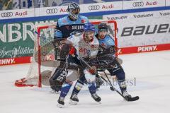 DEL; Playoffs; ERC Ingolstadt - Adler Mannheim; Halbfinale; Torwart Kevin Reich (35 - ERC) Fabio Wagner (5 - ERC) Denis Reul (Nr.29 - Adler)