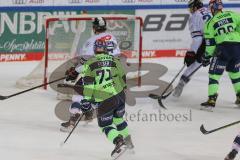 DEL - Eishockey - Saison 2020/21 - ERC Ingolstadt - Nürnberg Ice Tigers - Der 3:0 Führungstreffer durch Justin Feser (#71 ERCI) - Ilya Sharipov Torwart (43 Nürnberg) - jubel - Foto: Jürgen Meyer