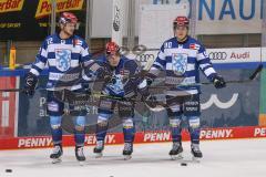 DEL - Eishockey - Saison 2020/21 - ERC Ingolstadt - EHC Red Bull München - Ryan Kuffner (#12 ERCI) - Petrus Palmu (#52 ERCI) - Enrico Henriquez-Morales(#90 ERCI)  - Foto: Jürgen Meyer