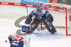 DEL; Playoffs; ERC Ingolstadt - Adler Mannheim; Halbfinale; Torwart Kevin Reich (35 - ERC) Thomas Larkin (Nr.37 - Adler)