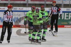 DEL - Eishockey - Saison 2020/21 - ERC Ingolstadt - Nürnberg Ice Tigers  - Der 2:0 Treffer durch Mirko Höfflin (#10 ERCI) -jubel - Justin Feser (#71 ERCI) - Foto: Jürgen Meyer