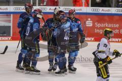 DEL - Eishockey - Saison 2020/21 - ERC Ingolstadt - Krefeld Pinguine - Der 1:0 Führungstreffer durch Frederik Storm (#9 ERCI) - #jubel - Mirko Höfflin (#10 ERCI) - Foto: Jürgen Meyer