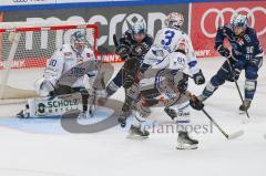 Penny DEL - Eishockey - Saison 2021/22 - ERC Ingolstadt - Schwenninger Wild Wings - Joacim Eriksson Torwart (#60 Schwenningen) - David Warsofsky (#55 ERCI) - Niclas Burgström (#3 Schwenningen) - Jerome Flaake (#90 ERCI) -  Foto: Jürgen Meyer