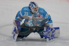 Penny DEL - Pre-Playoff - Spiel 2 - Eishockey - Saison 2021/22 - ERC Ingolstadt - Kölner Haie - Kevin Reich Torwart (#35 ERCI) beim warm machen -  Foto: Jürgen Meyer