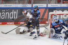 DEL; Playoffs; ERC Ingolstadt - EHC Redbull München; Oswald Veit (27 RBM) #Ruopp Sam (2 ERC) Torwart Brochu Brett (36 ERC)
