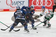 Penny DEL - Eishockey - Saison 2021/22 - ERC Ingolstadt - Augsburger Panther - Fabio Wagner (#5 ERCI) - Chris Bourque (#77 ERCI) - Jesse Graham (#64 Augsburg) -  Foto: Stefan Bösl