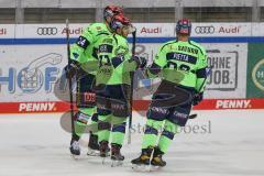 DEL - Eishockey - Saison 2020/21 - ERC Ingolstadt - Nürnberg Ice Tigers - Der 3:0 Führungstreffer durch Justin Feser (#71 ERCI) - Ilya Sharipov Torwart (43 Nürnberg) - jubel - Foto: Jürgen Meyer