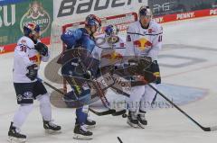 DEL - Eishockey - Saison 2020/21 - ERC Ingolstadt - EHC Red Bull München - Danny aus den Birken Torwart (#33 München) - Samuel Soramies (#28 ERCI) - Schütz Justin (#12 München) - Foto: Jürgen Meyer