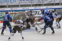 DEL - Eishockey - Saison 2020/21 - ERC Ingolstadt - Krefeld Pinguine - Nikita Quapp Torwart (#3 Krefeld) - Mirko Höfflin (#10 ERCI) - Frederik Storm (#9 ERCI) - #kf69# - Louis-Marc Aubry (#11 ERCI) - Foto: Jürgen Meyer