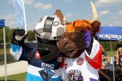 ERC Ingolstadt - Bayrisch-Schottisches Fanfest - Maskottchen von  Braehead und ERC Xaverl - Foto: Jürgen Meyer