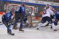 DEL - Eishockey - Saison 2020/21 - ERC Ingolstadt - EHC Red Bull München - Michael Garteig Torwart (#34 ERCI) - Daniel Pietta (#86 ERCI) - Yasin Ehliz (#42 München) - Foto: Jürgen Meyer