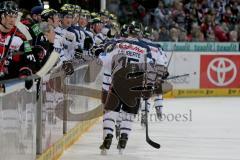 DEL - Kölner Haie - ERC Ingolstadt - Abklatschen an der Spielerbank nach dem 1:0 Führungstreffer von Benedikt Kohl (#34 ERC Ingolstadt) - Foto: Jürgen Meyer