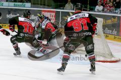 DEL - Kölner Haie - ERC Ingolstadt - Benedikt Kohl (#34 ERC Ingolstadt) mit dem 1:0 Führungstreffer - Danny aus den Birken Torwart Kölner Haie - James Johnson #10 Kölner Haie - Foto: Jürgen Meyer