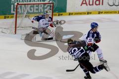 DEL - ERC Ingolstadt - Adler Mannheim - Patrick Hager (#52 ERC Ingolstadt) - Dennis Endras Torwart Mannheim - Foto: Jürgen Meyer