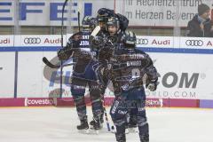 Im Bild: Tor durch Mirko Höfflin (#92 ERC) - jubel mit Colton Jobke (#7 ERC) Dustin Friesen (#14 ERC) und Jerry D´Amigo (#9 ERC)

Eishockey - Herren - DEL - Saison 2019/2020 -  ERC Ingolstadt - Straubing Ice Tigers - Foto: Ralf Lüger
