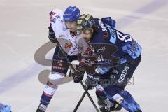 Im Bild: Samuel Soramies (#28 Adler Mannheim) und Kris Foucault (#81 ERC)

Eishockey - Herren - DEL - Saison 2019/2020 -  ERC Ingolstadt - Adler Mannheim - Foto: Ralf Lüger