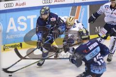 Im Bild: Steven Seigo (#6 ERC) und Alex Petan (#10 Iserlohn)

Eishockey - Herren - DEL - Saison 2019/2020 -  ERC Ingolstadt - Iserlohn Roosters - Foto: Ralf Lüger