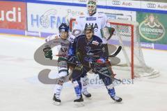 Im Bild: Patrick McNeill (#20 Augsburger Panther) Matt Bailey (#22 ERC) und Markus Keller (#35 Augsburger Panther)

Eishockey - Herren - DEL - Saison 2019/2020 -  ERC Ingolstadt - Augsburger Panther - Foto: Ralf Lüger