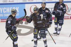Im Bild: Tor durch Mirko Höfflin (#92 ERC) - jubel mit Hans Detsch (#89 ERC) Colton Jobke (#7 ERC)

Eishockey - Herren - DEL - Saison 2019/2020 -  ERC Ingolstadt - Straubing Ice Tigers - Foto: Ralf Lüger