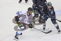 Im Bild: Kael Mouillierat (Straubing Tigers) und Petr Taticek (#17 ERC)

Eishockey - Herren - DEL - Saison 2019/2020 -  ERC Ingolstadt - Straubing Ice Tigers - Foto: Ralf Lüger