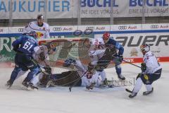 DEL - Eishockey - Saison 2020/21 - ERC Ingolstadt - EHC Red Bull München - Kevin Reich Torwart (#35 München) - David Elsner (#61 ERCI) - Maximilian Daubner (#70 München) - Louis-Marc Aubry (#11 ERCI) - Foto: Jürgen Meyer