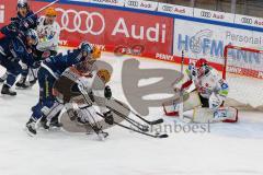 Penny DEL - Eishockey - Saison 2021/22 - ERC Ingolstadt - Fischtown Pinguins Bremerhaven - Brandon Defazio (#24 ERCI) - Torwart Maximilian Franzreb (Nr.56 - Fischtown Pinguins Bremerhaven) -  -  Foto: Jürgen Meyer