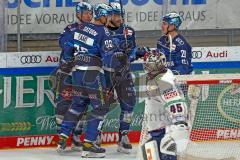 Penny DEL - Eishockey - Saison 2021/22 - ERC Ingolstadt - Eisbären Berlin -  Der 1:2 Anschlusstreffer durch Jerome Flaake (#90 ERCI) - Torwart Tobias Ancicka (Nr.45 - Eisbären Berlin) - jubel - Foto: Jürgen Meyer