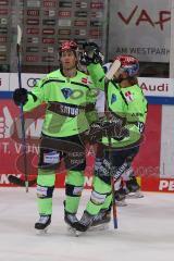 DEL - Eishockey - Saison 2020/21 - ERC Ingolstadt - Nürnberg Ice Tigers  - Der 4:0 Treffer durch Mathew Bodie (#22 ERCI) - jubel - Mirko Höfflin (#10 ERCI) - Foto: Jürgen Meyer