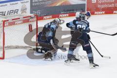 Eishockey - Saison 2022/23 - Finale - ERC Ingolstadt - Red Bull München - Jonas Stettmer Torwart (#1 ERCI) - Maury Edwards (#23 ERCI) - Foto: Ralf Lüger