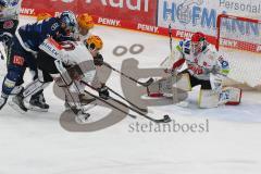 Penny DEL - Eishockey - Saison 2021/22 - ERC Ingolstadt - Fischtown Pinguins Bremerhaven - Brandon Defazio (#24 ERCI) - Torwart Maximilian Franzreb (Nr.56 - Fischtown Pinguins Bremerhaven) -  -  Foto: Jürgen Meyer