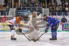 DEL - Eishockey - ERC Ingolstadt - Grizzlys Wolfsburg - Das Ingolstädter Christkind mit dem Anfangsbully auf dem Eis, Jeffrey Likens (9 Wolfsburg) Jerry D`Amigo (9 ERC)