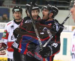 DEL - ERC Ingolstadt - Kölner Haie 6:3 - das 4:2 von Thomas Greilinger. Jubelt hier mit Matt Hussey