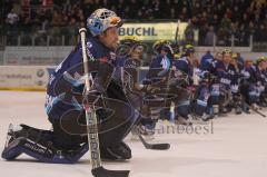 DEL - ERC Ingolstadt - Adler Mannheim - Das Team vor den Fans auf den Knien